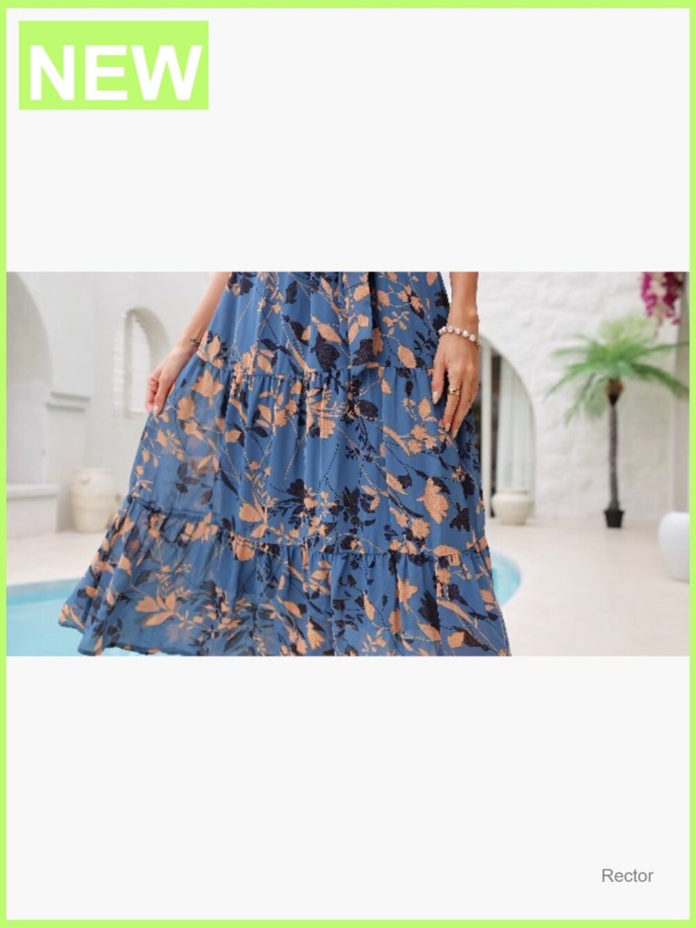 Women's Floral Maxi Dress with Pockets - Short Sleeve V-Neck A-Line Wedding - Picture 7 of 7